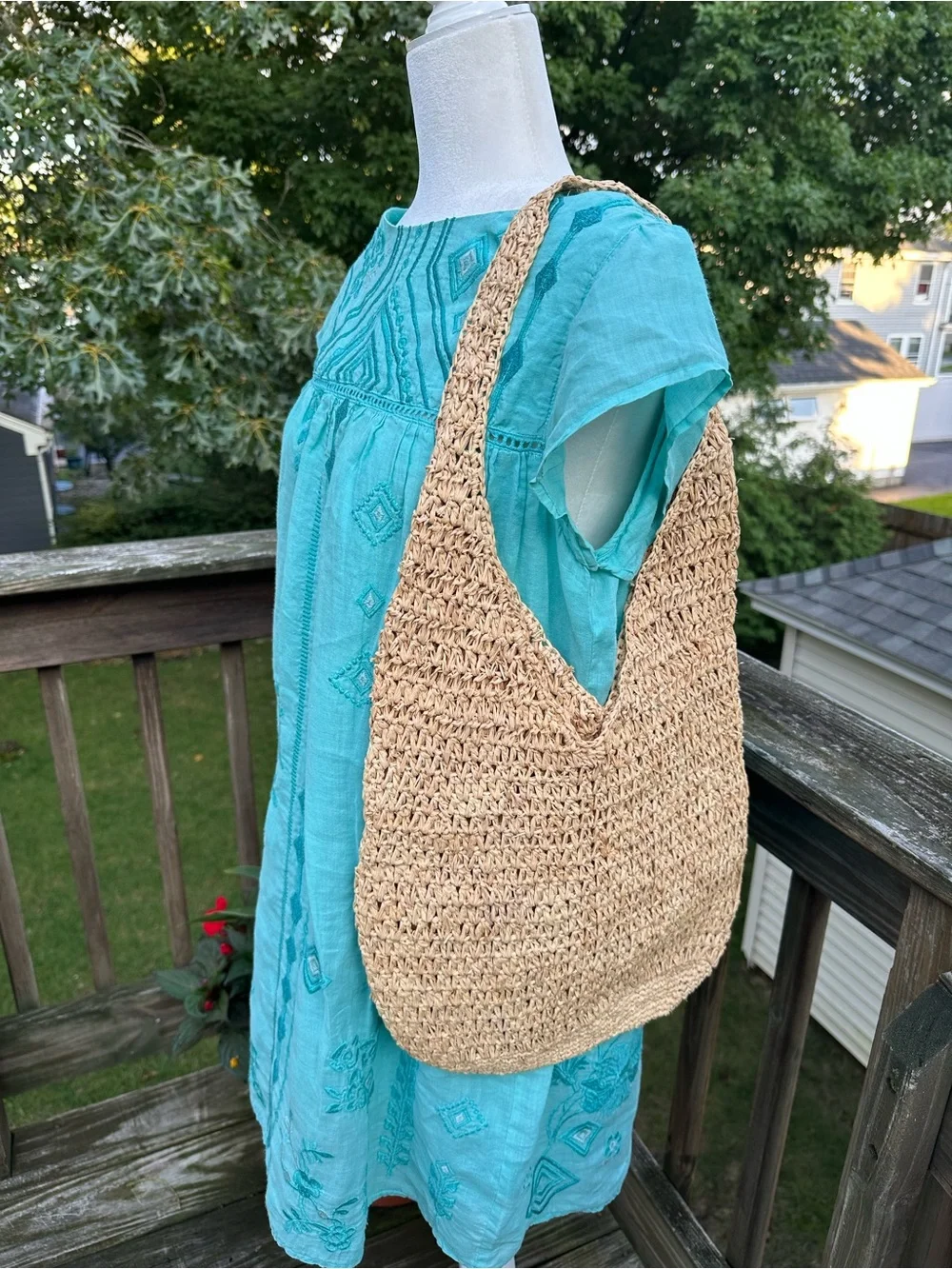 Faherty Raffia Crochet Hobo Tote Bag Slouchy Coastal Minimalist